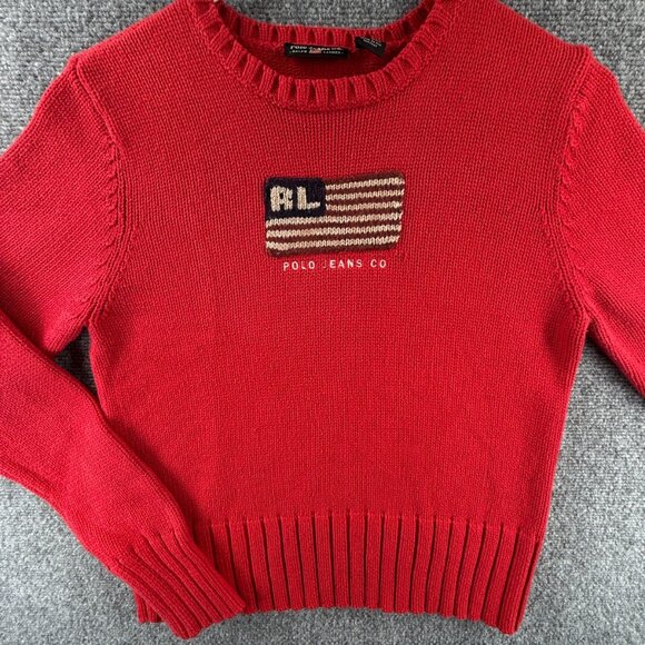 Ralph Lauren Sweaters - Polo Jeans Ralph Lauren Red Knit Pullover Flag Sweater RL Embroidered Large